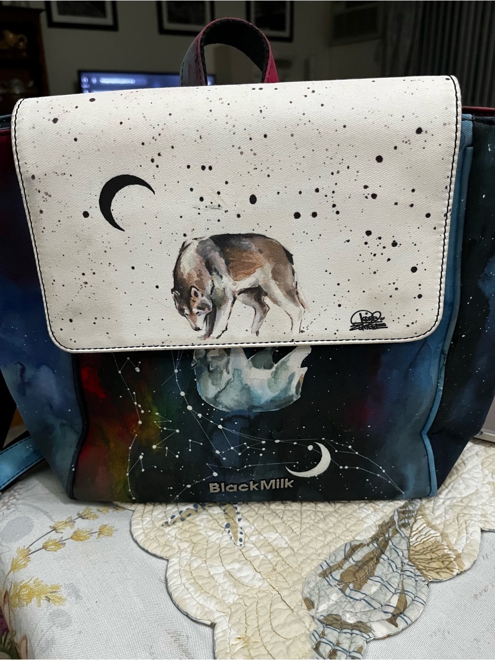 BlackMilk Cosmic Wolf Canvas Backpack - Lora Zombie